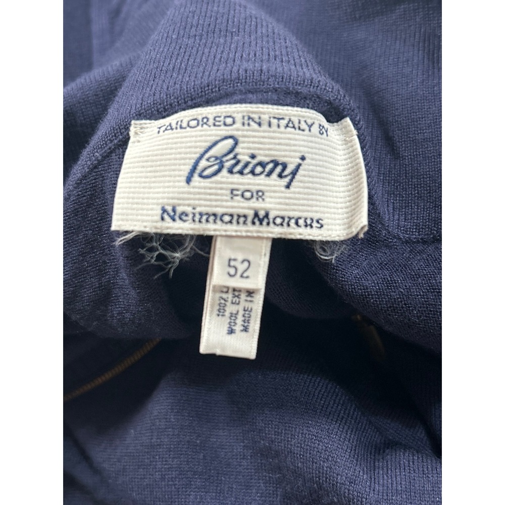 Brioni Neiman Marcus Mens Navy Blue 100% Extrafine Wool Quarter Zip Sweater 52